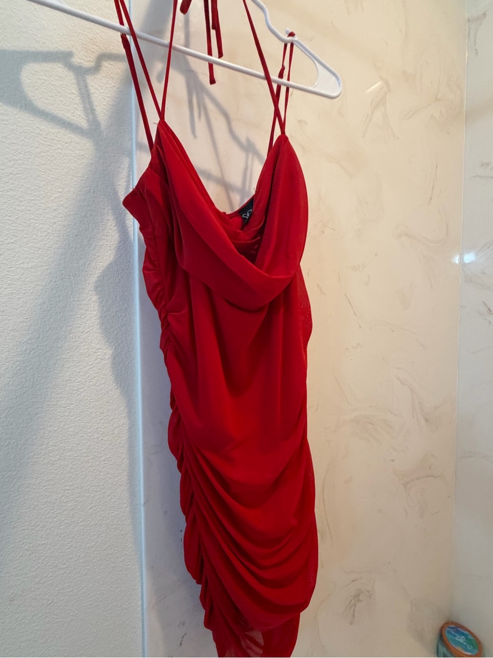 Windsor Red Cowl Neck Ruched Mini Dress